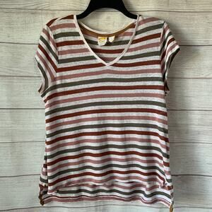 C&C Califronia Multi-Colored Striped Linen Shirt Short Sleeve Size Large